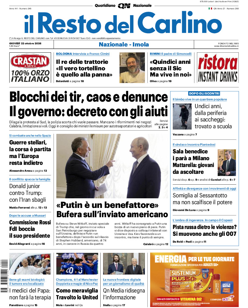 Prima-pagina-il resto del carlino-edizione-di-oggi-20261022
